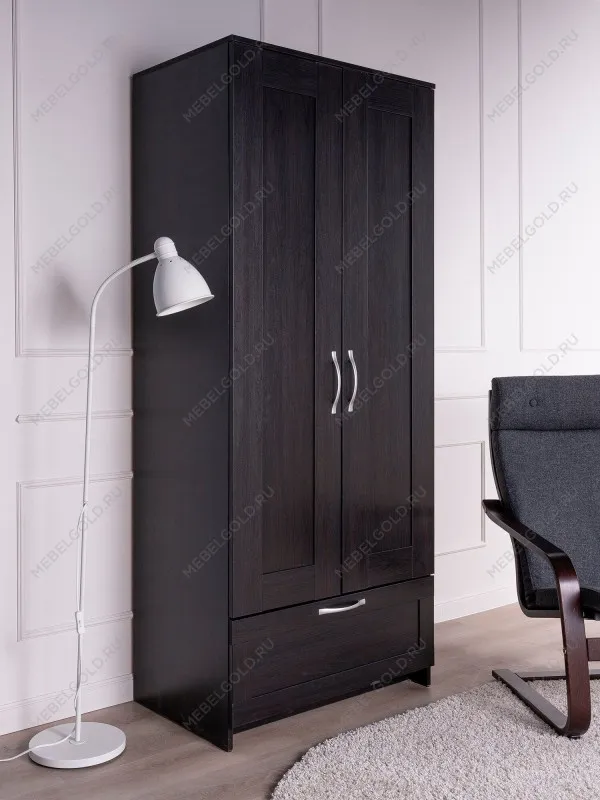 Шкаф Сириус, 2 двери и 1 ящик, 78х50х190 см, черный, дуб венге | изображение 1