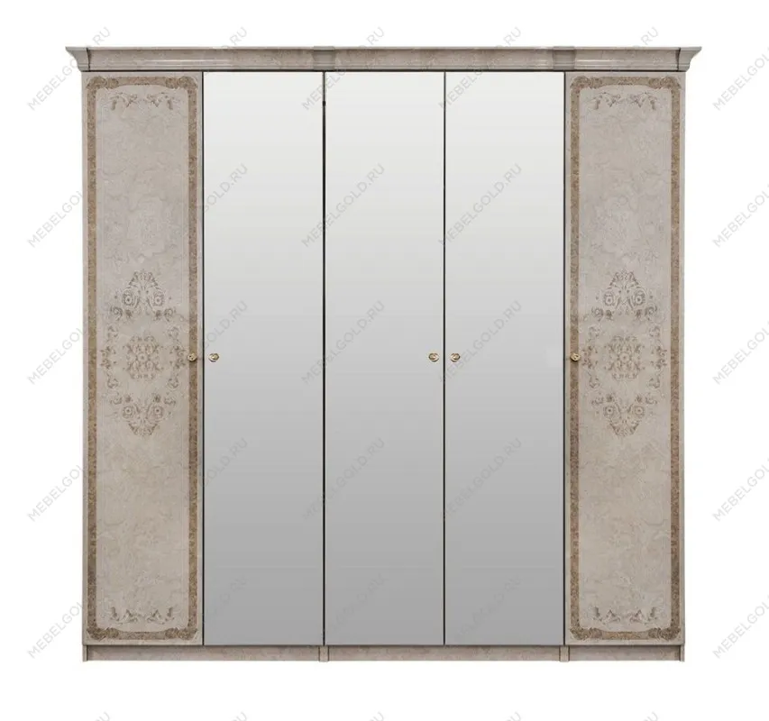 Шкаф Патрисия 5-дверный (2+1+2) с зеркалом крем корень глянец | изображение 1