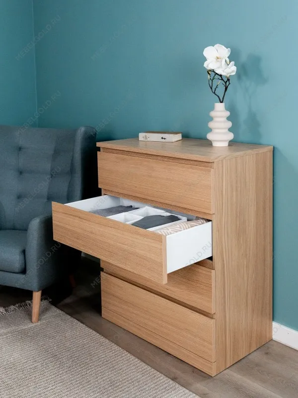 Комод Варма Прайм, 4 ящика, 80х100х48 см, шпон натурального дерева, дуб беленый | изображение 4