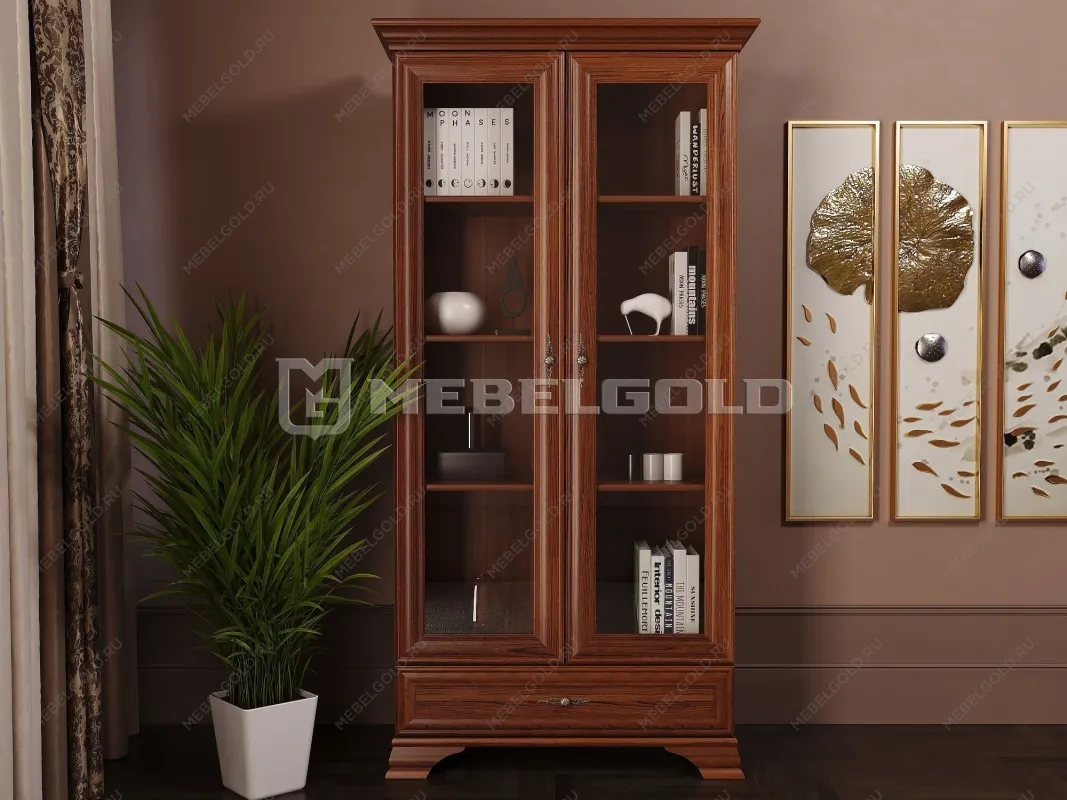 Шкаф с витриной Кентаки REG2W1S каштан | изображение 1