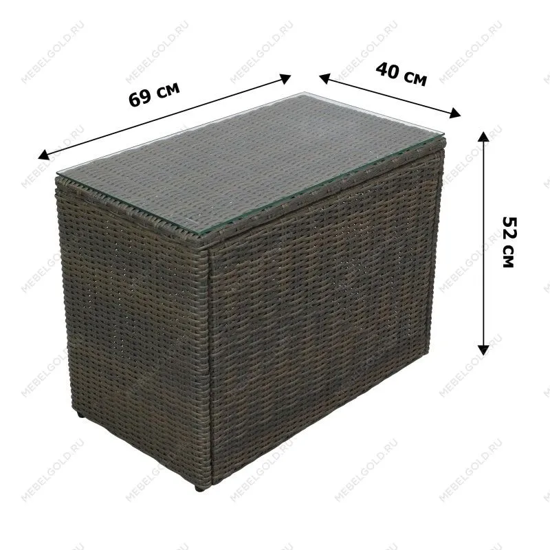 Набор мебели Драмен арт.GS009 серо-коричневый, серый (стол, 2 угл.кресла, 2 пуфа, ротанг серо-корич, подушки серые) | изображение 4