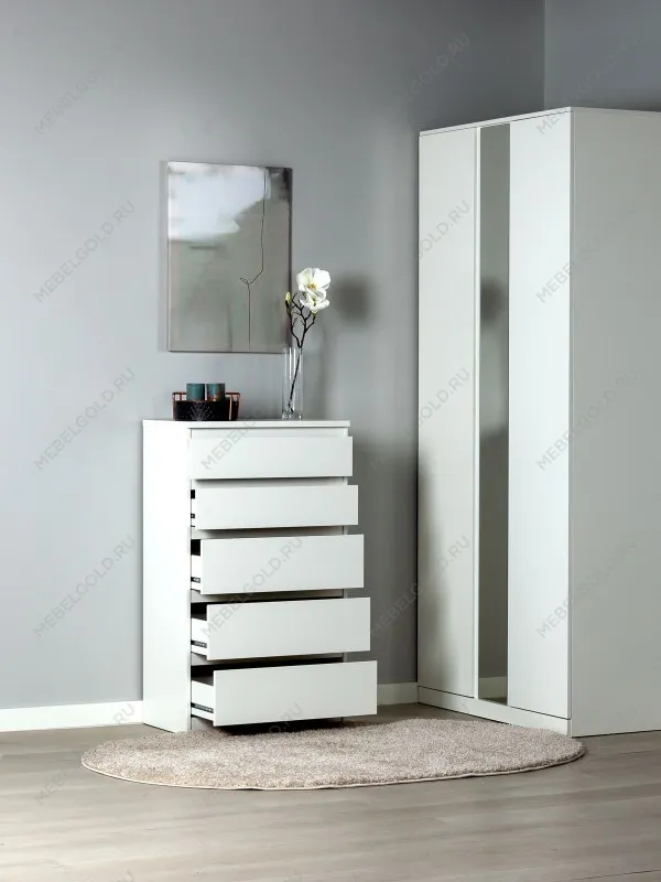 Комод Кастор, 5 ящиков, 65х40х112 см, белый | изображение 2
