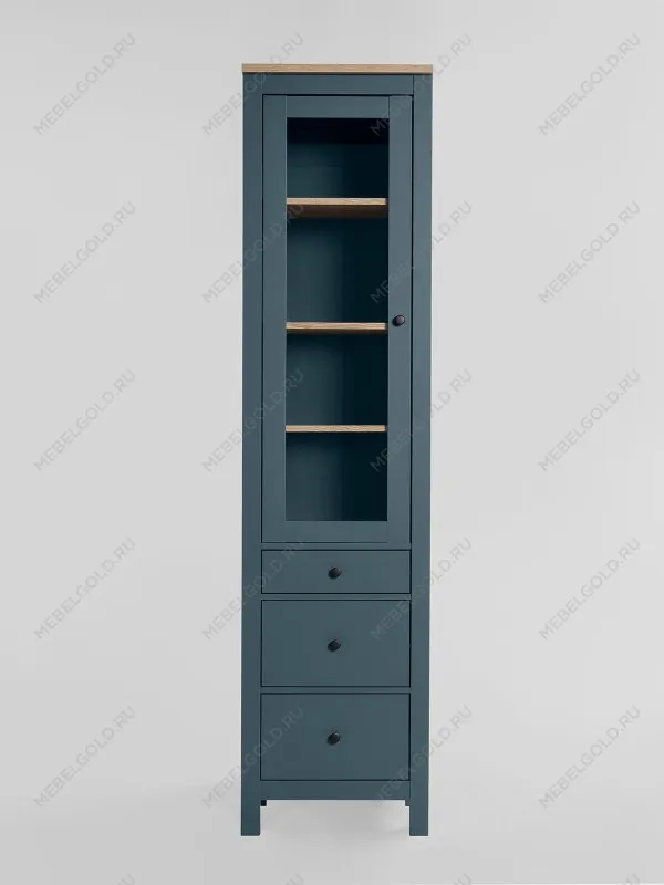 Шкаф с витриной Сага, 50х41х215 см, темно-бирюзовый/ясень | изображение 8