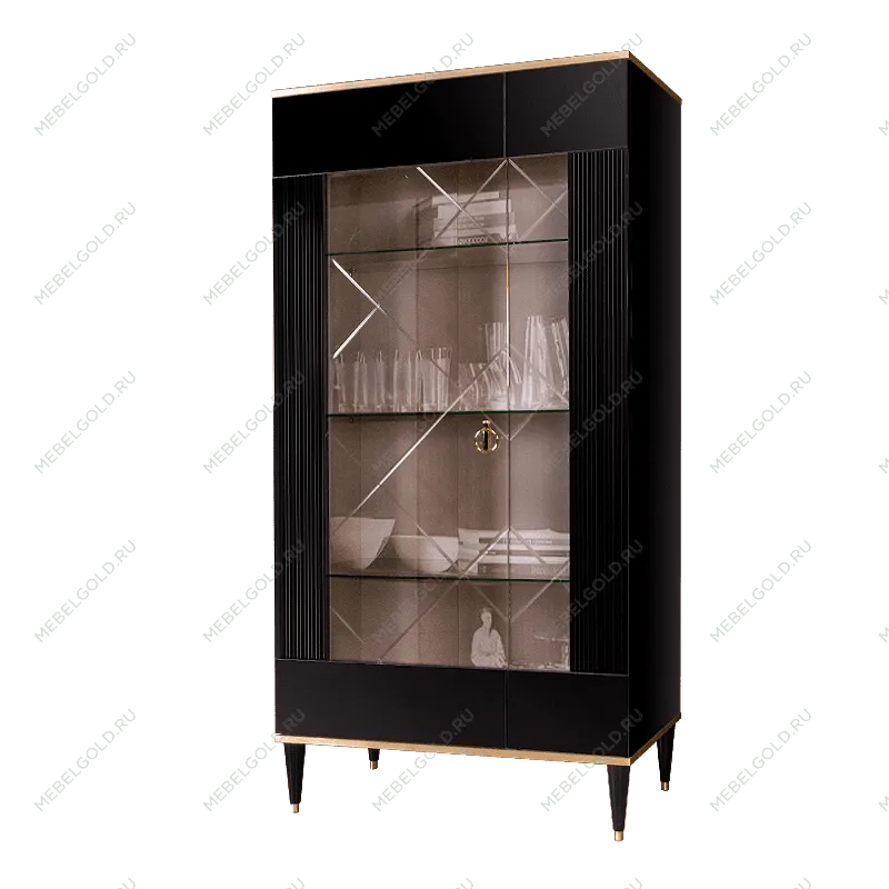 Витрина 2-ств. Римини СОЛО (Черный/Золото) (Левая) РМВ2-2С(s)