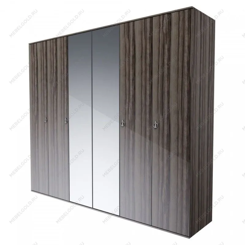 Шкаф 6-ти дверный с зеркалом Римини (Орех империя/Серебро) РМШ1/6