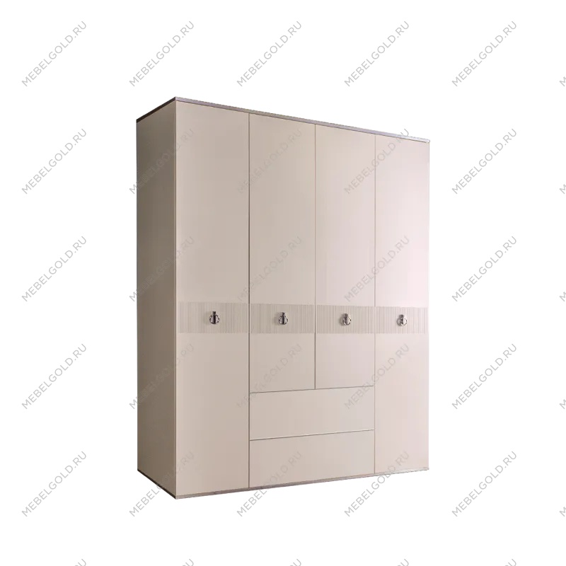 Шкаф 4-х дверный с ящиками Римини СОЛО (Слоновая кость/Серебро) РМШ2/41(s)