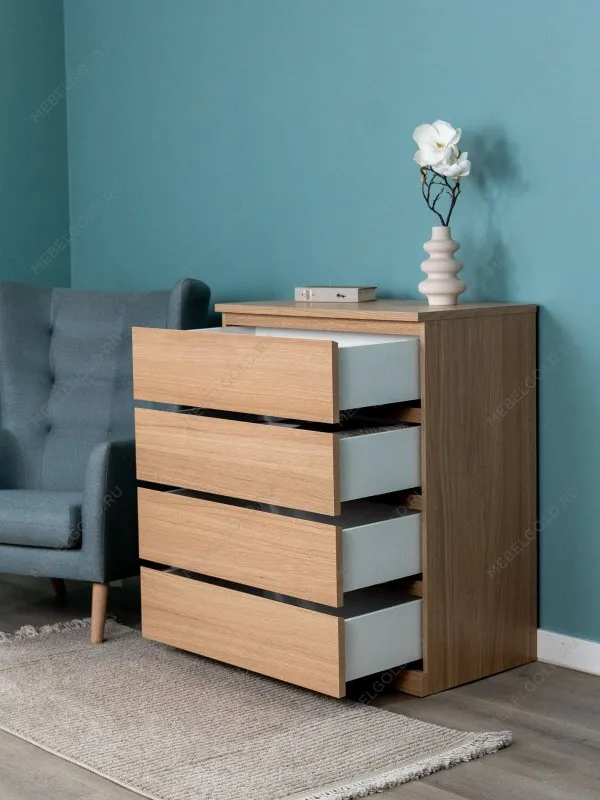 Комод Варма Прайм, 4 ящика, 80х100х48 см, шпон натурального дерева, дуб беленый | изображение 2