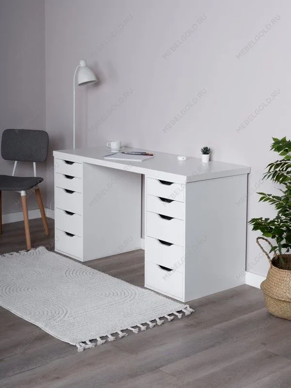 Стол письменный Ингар, 10 ящиков, 140х75х55 см, белый | изображение 2
