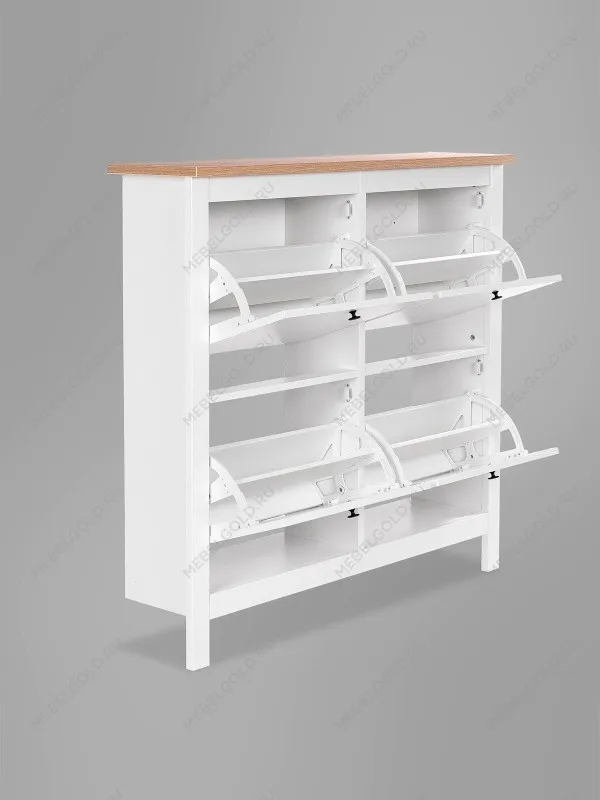 Обувница Сага с 4 откидными ящиками 113х108 белая-ясень | изображение 7