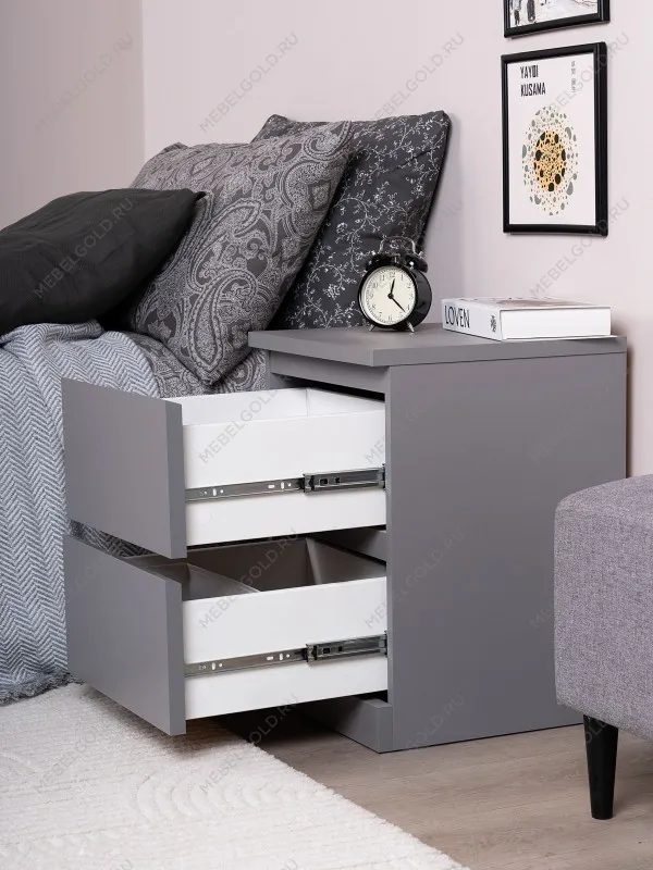 Тумба прикроватная Варма, 2 ящика, 40х55х40 см, эмаль серая | изображение 3