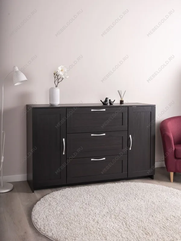 Тумба Сириус, 2 двери и 3 ящика, 156х41х95 см, дуб венге, черно-коричневая | изображение 7