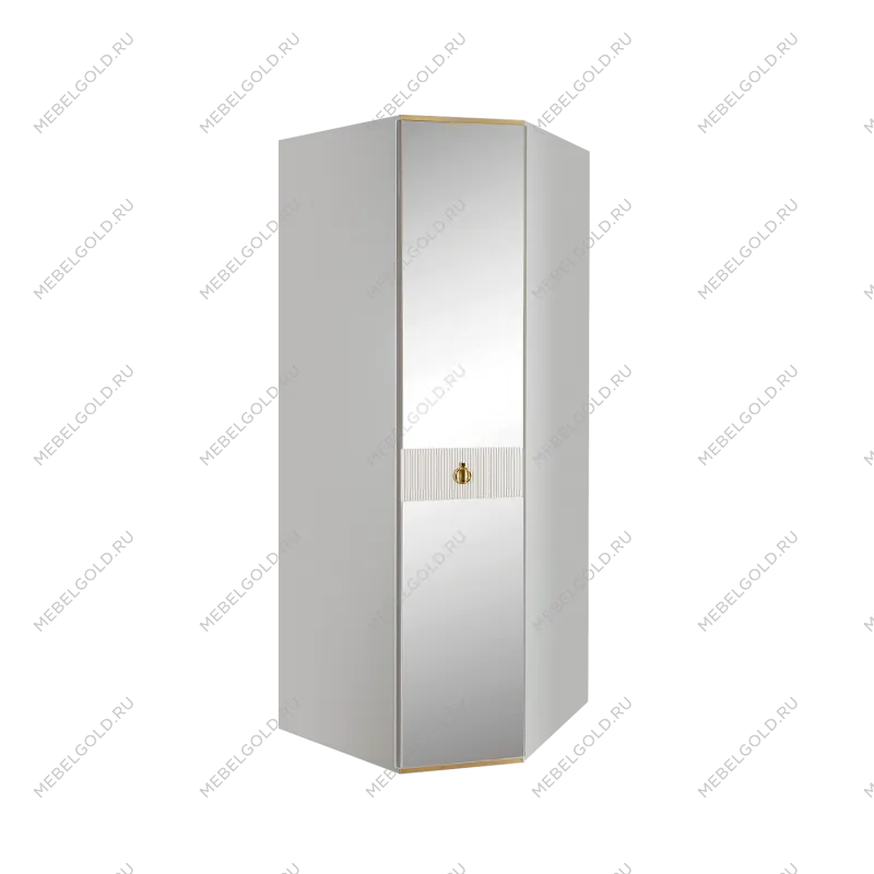 Шкаф угловой с зеркалом Римини СОЛО (Белый/Золото) РМШУ1/1(s)