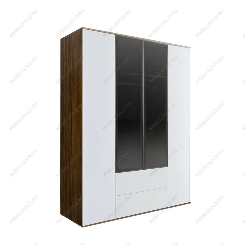 Шкаф 4-х дв. с ящиками Bogemia Woodline Air (Белый/Черный) БМШ2/42(2)