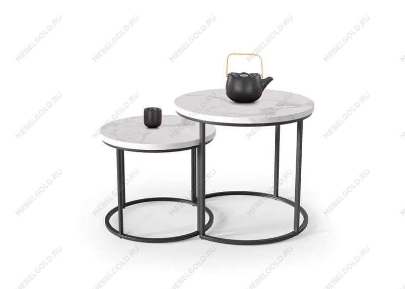 Комплект Halmar OREO, 2 стола журнальных (белый мрамор/черный)