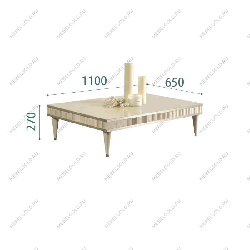 Журнальный столик узкий Римини СОЛО (Ваниль/Серебро) РМСТ-3(s)