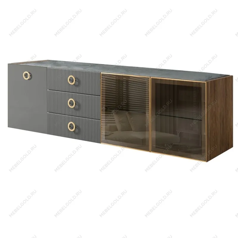 Комод 2.1м Bogemia Woodline Fly Fi (Серый) (Novabuk/Золото) БМКМ-5[5][10]