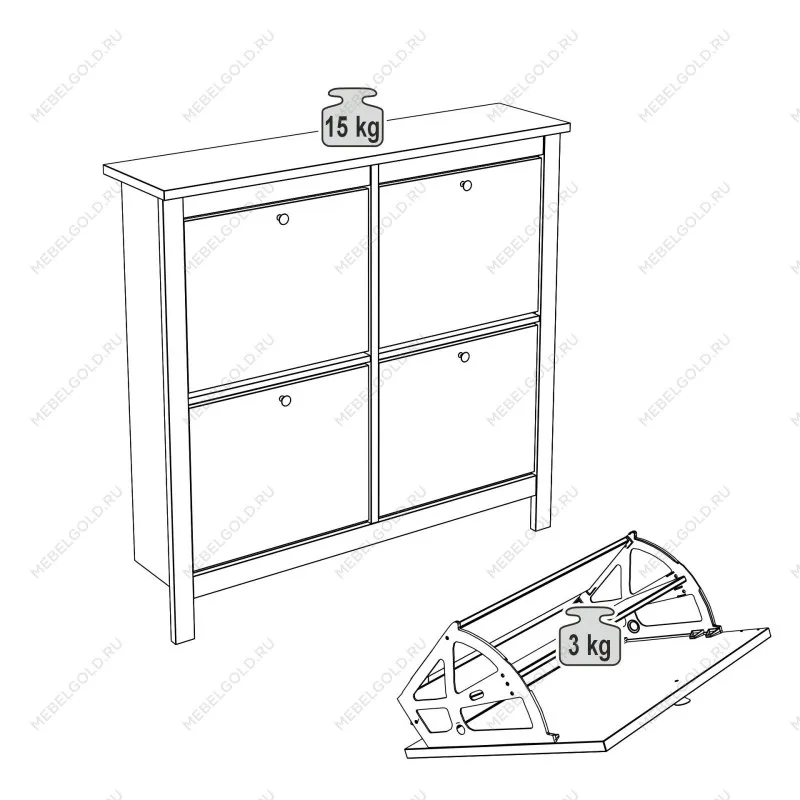 Обувница Сага с 4 откидными ящиками 113х108 белая | изображение 11
