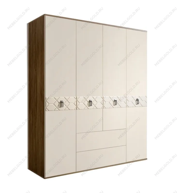 Шкаф 4-х дверный с ящиками Bogemia Woodline Fa (Слоновая кость/Хром) БМШ2/41