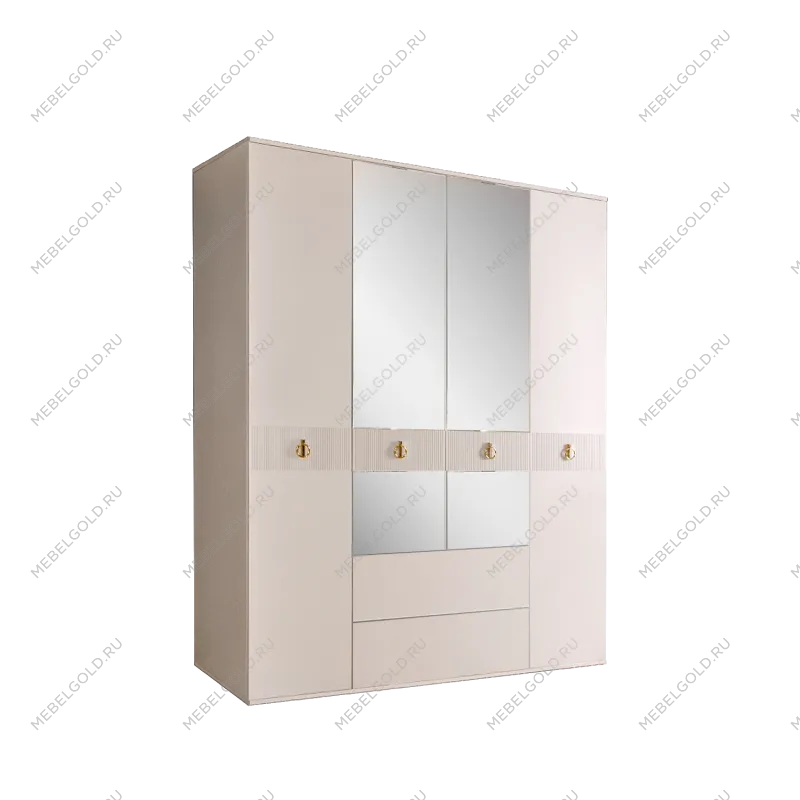 Шкаф 4-х дверный с зеркалом, с ящиками Римини СОЛО (Бежевый/Золото) РМШ1/41(s)