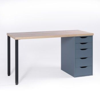 ИНГАР 2/5Т стол письменный 140x75x55, дуб беленый/серо-бирюзовый/черный