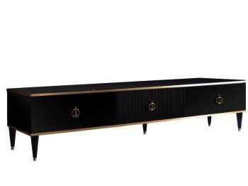 Тумба под телевизор 3 ящика Римини СОЛО (Черный/Золото) РМТ-4(s)