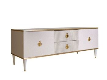 Тумба под телевизор Римини СОЛО (Белый/Золото) РМТ-3(s)