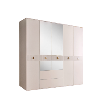 Шкаф 5-ти дверный с зеркалом, с ящиками Римини СОЛО (Бежевый/Золото) РМШ1/51(s)