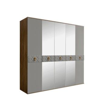Шкаф 5-ти дв. с зеркалами Bogemia Woodline Fa (Серый/Золото) БМШ1/5(Fa)