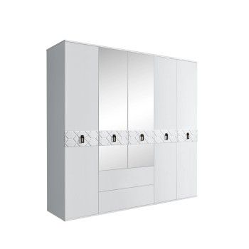 Шкаф 5-ти дверный с зеркалами, с ящиками, Bogemia Farfalle (Белый/Черный) БМШ1/51(Fa)