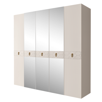 Шкаф 5-ти дв. с зеркалами Bogemia Farfalle (Слоновая кость/Золото) БМШ1/5(Fa)