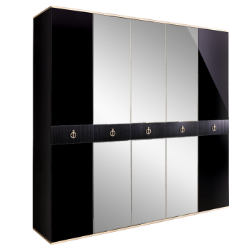 Шкаф 5-ти дверный с зеркалом Римини СОЛО (Черный/Золото) РМШ1/5(s)