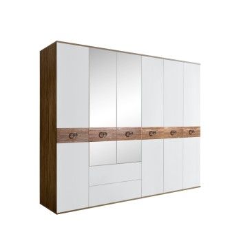 Шкаф 6-ти дверный с зеркалами, с ящиками, Bogemia Woodline Wood Fi (Белый/Хром) БМШ1/61(Wo)