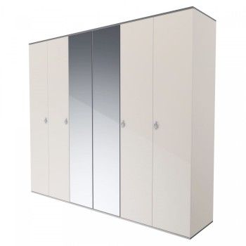 Шкаф 6-ти дверный с зеркалом Римини (Слоновая кость/Серебро) РМШ1/6