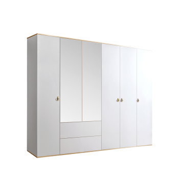 Шкаф 6-ти дверный с зеркалом, с ящиками Римини (Белый/Золото) РМШ1/61