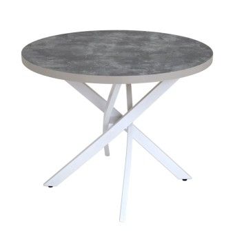 Стол круглый Шип-32 ноги белые (пластикТерра графит 1426/ЛДСП 32 мм/кромка серый)