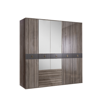 Шкаф 5-ти дверный с зеркалом, с ящиками Римини СОЛО (Орех империя/Золото) РМШ1/51(s)