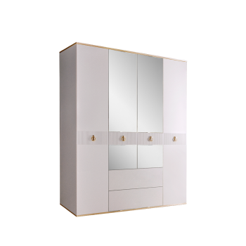 Шкаф 4-х дверный с зеркалом, с ящиками Римини СОЛО (Белый/Золото) РМШ1/41(s)