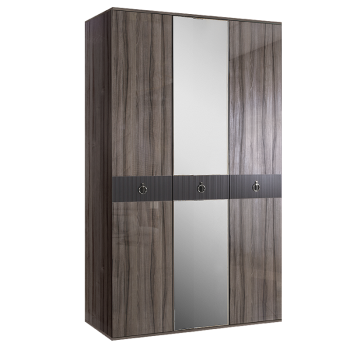 Шкаф 3-х дверный с зеркалом Римини СОЛО (Орех империя/Серебро) РМШ1/3(s)