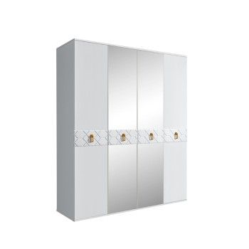 Шкаф 4-х дв. с зеркалами Bogemia Farfalle (Белый/Золото) БМШ1/4(Fa)