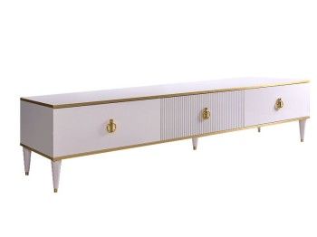 Тумба под телевизор 3 ящика Римини СОЛО (Белый/Золото) РМТ-4(s)