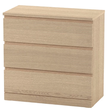 МАЛЬМ / VARMA Комод ИКЕА / IKEA 3, 80x78x40, шпон, беленый дуб