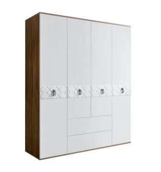 Шкаф 4-х дверный с ящиками Bogemia Woodline Fa (Белый/Хром) БМШ2/41