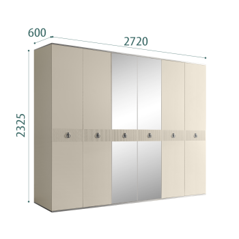 Шкаф 6-ти дверный с зеркалом Римини СОЛО (Ваниль/Серебро) РМШ1/6(s)