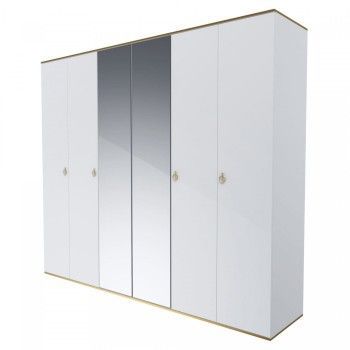 Шкаф 6-ти дверный с зеркалом Римини (Белый/Золото) РМШ1/6