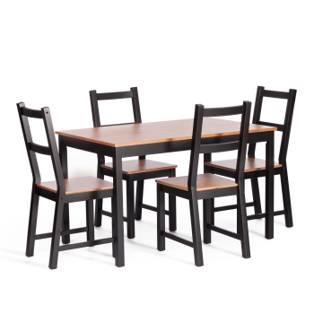 Обеденный комплект Соната (стол + 4 стула)/Sonata dining set, массив сосны, стол: 120х75х73см  стул :41х50х95см, антик/чёрный