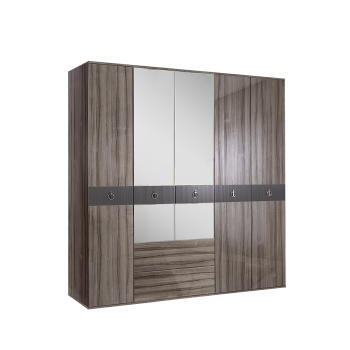 Шкаф 5-ти дверный с зеркалом, с ящиками Римини СОЛО (Орех империя/Серебро) РМШ1/51(s)