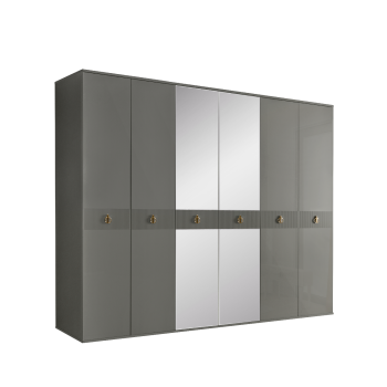 Шкаф 6-ти дверный с зеркалом Римини СОЛО (Серый/Золото) РМШ1/6(s)