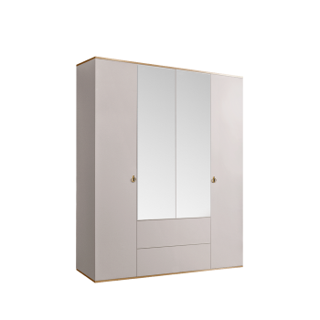 Шкаф 4-х дверный с зеркалом, с ящиками Римини (Слоновая кость/Золото) РМШ1/41