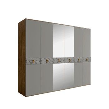 Шкаф 6-ти дв. с зеркалами Bogemia Woodline Fa (Серый/Золото) БМШ1/6(Fa)