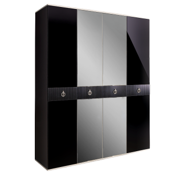 Шкаф 4-х дверный с зеркалом Римини СОЛО (Черный/Серебро) РМШ1/4(s)